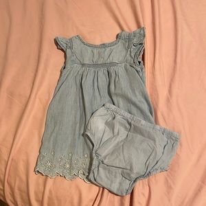 Baby gap chambray embroidered eyelet dress with matching bloomers size 6-12 mo